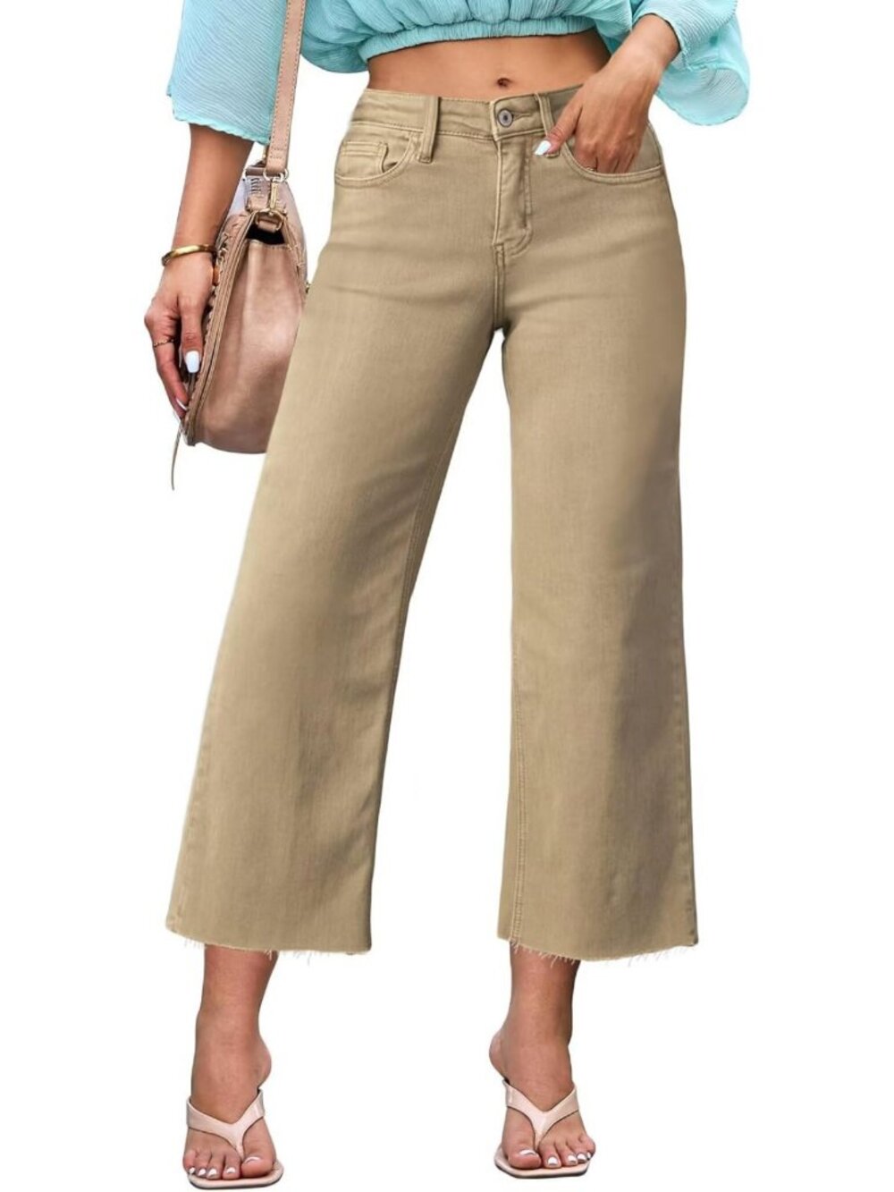 High-Waisted Wide Leg Ripped Capri Jeans for Women - Trendy Summer Fashion